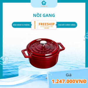 Nồi gang Staub tròn màu đỏ lựu